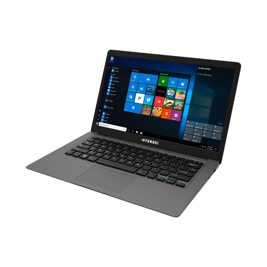 Hyundai HyBook, 14.1" Intel Celeron Laptop, 4GB RAM, 128GB Storage, 2.0MP Webcam, Expandable M.2 SATA SSD Slot, Windows 10 Home S Mode, WiFi - Grey